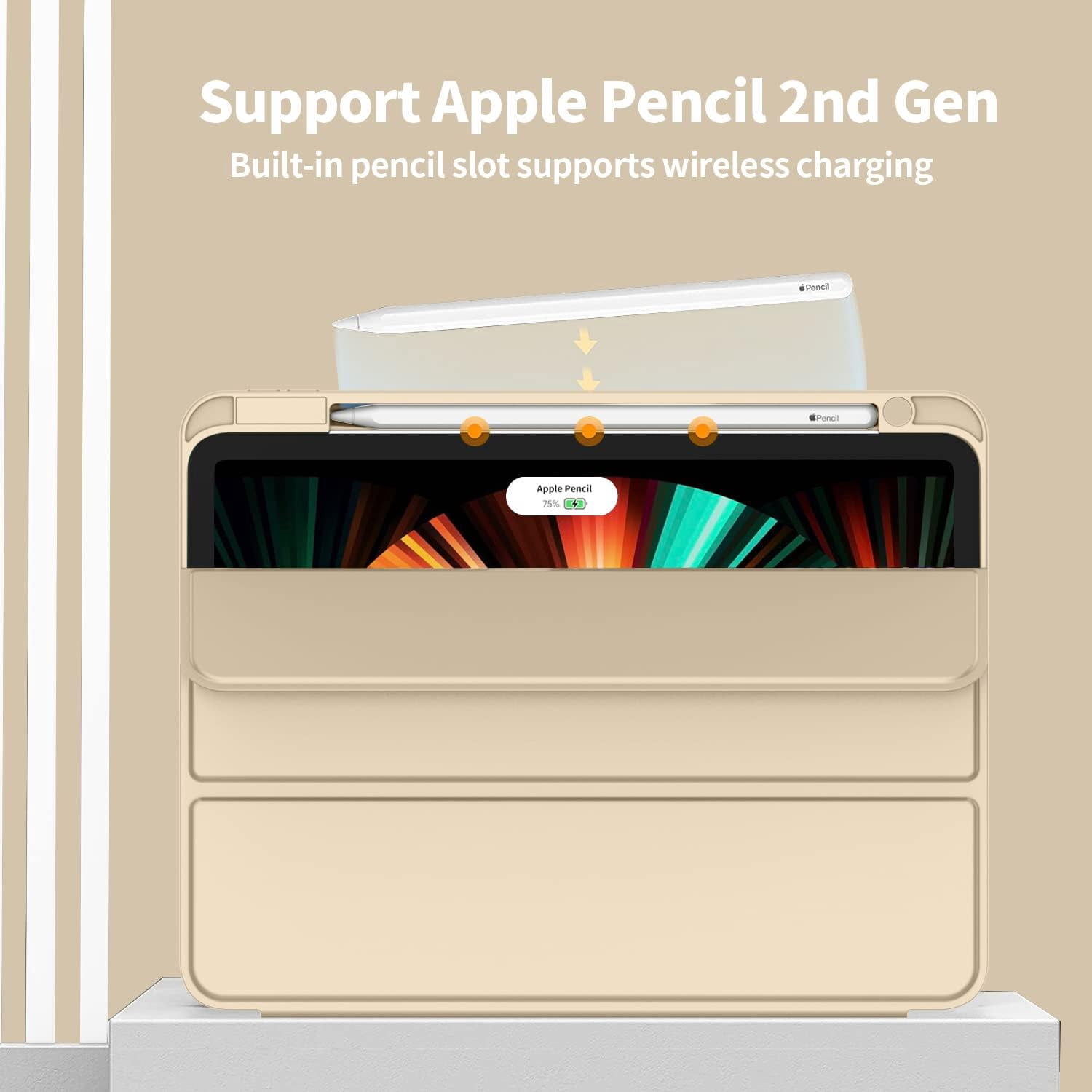 HCTian New iPad Pro 12.9 Inch Case 2022/2021/2020(6th/5th/4th Gen) with Pencil Holder,Smart Case [Support Touch ID and Auto Wake/Sleep] with Auto 2nd Gen Pencil Charging