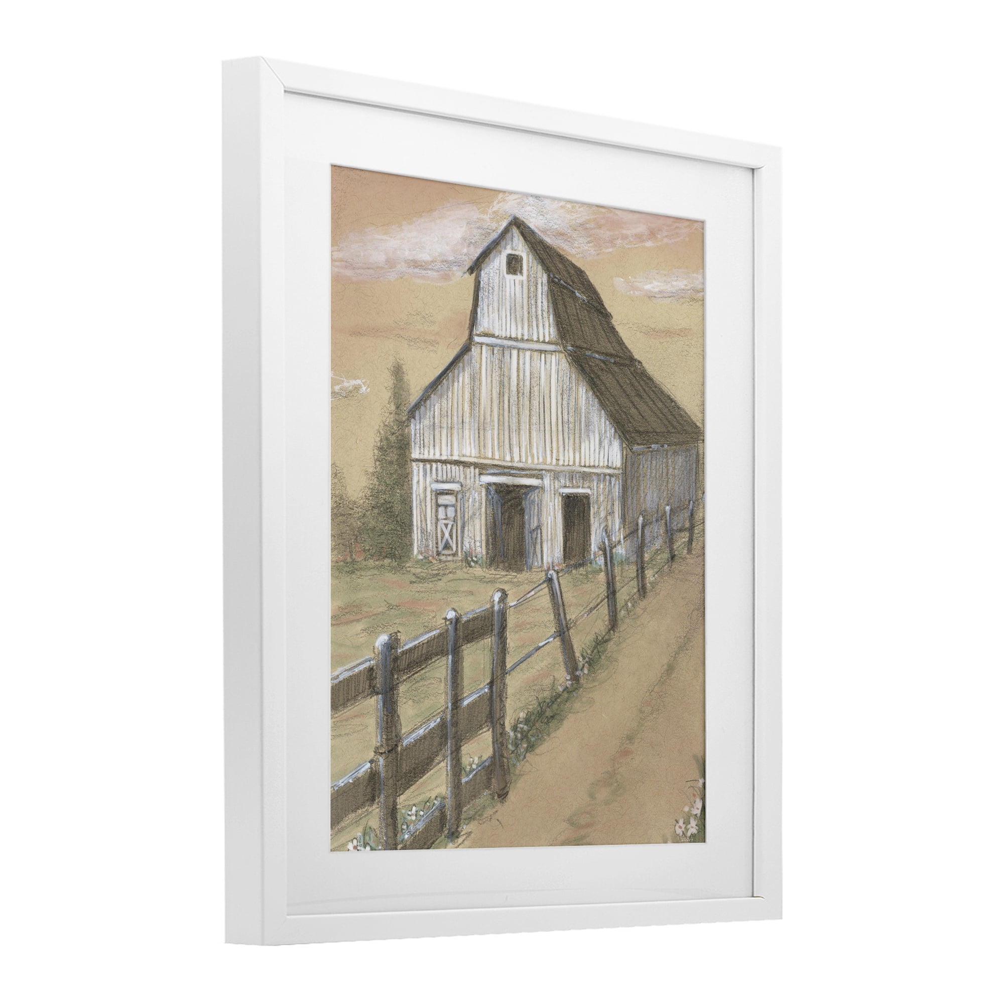 Stupell Industries Barn Fence Drawing White Framed Print Under Glass, design by Patti Bishop