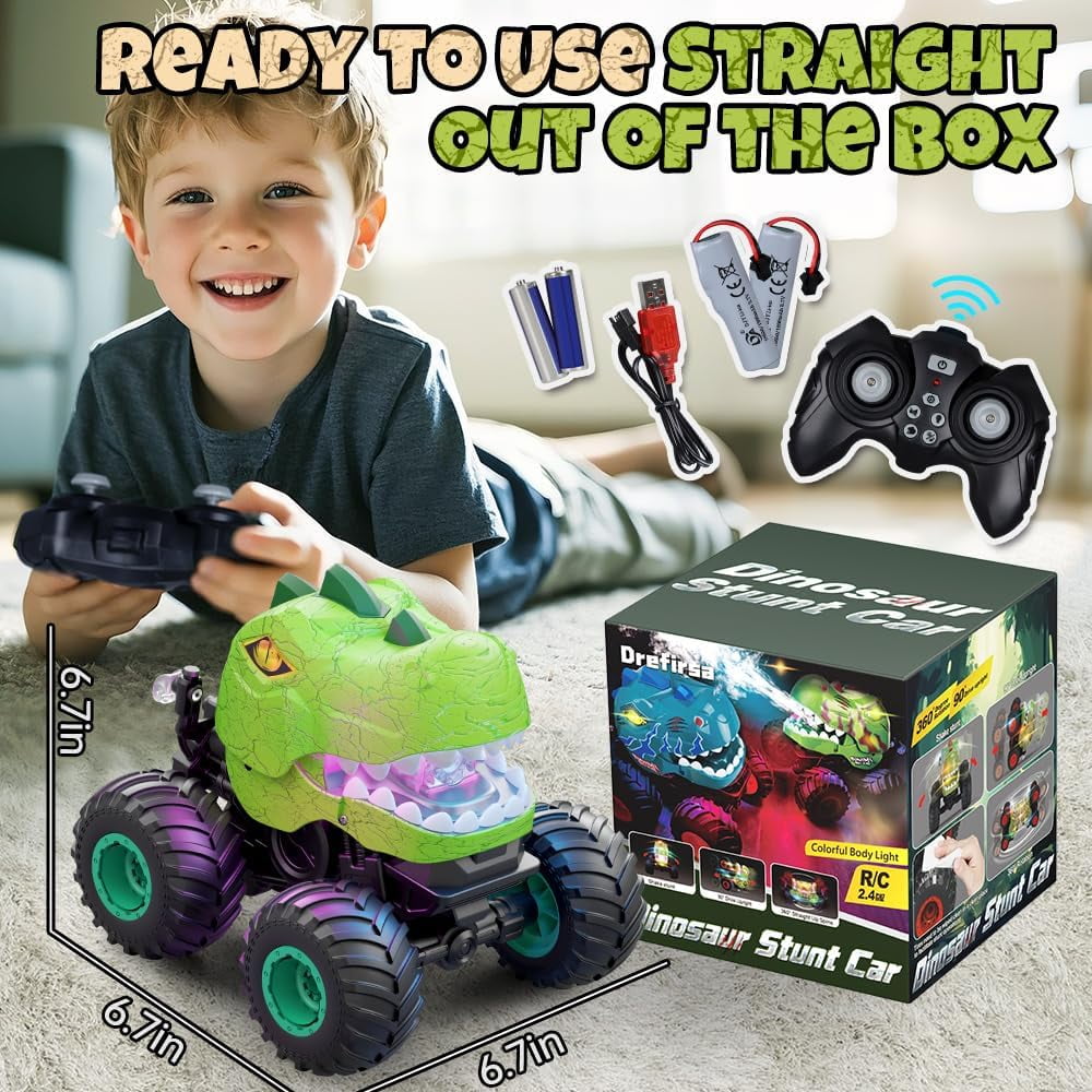 + Runtime Dinosaur Stunt Monster Truck Toy, All Terrain DinDrefirsa Remote Control Dinosaur Car for Boys, 50minosaur Toy for Kid Birthday Gift (Blue)