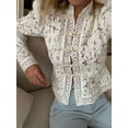 thumbnail image 2 of Women'S Temperament Commuter Lace Crochet Stand Collar Slim Design Shirt Long Sleeve Button Shirt Tops Cream White M, 2 of 8