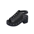 thumbnail image 2 of hoksml Women's Studded Cutout Block Heel Sandals Slingback PU Leather Casual Shoes Black Brown, 2 of 9