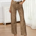 thumbnail image 2 of Womens Rhinestone Jeans Baggy Y2K Straight Wide Leg Sparkly Glitter Denim Pants (Brown XL), 2 of 5