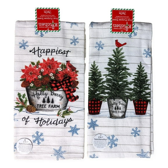 Set of 2 TREE FARM Christmas Terry Kitchen Towels by Kay Dee Designs