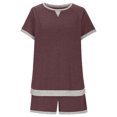 thumbnail image 4 of LOVZFMLL Ensembles Deux Pièces pour Femmes Pyjamas à Manches Courtes Col Rond Hauts et Shorts Ensembles de Course Deux Pièces avec Poches Vin m, 4 of 7