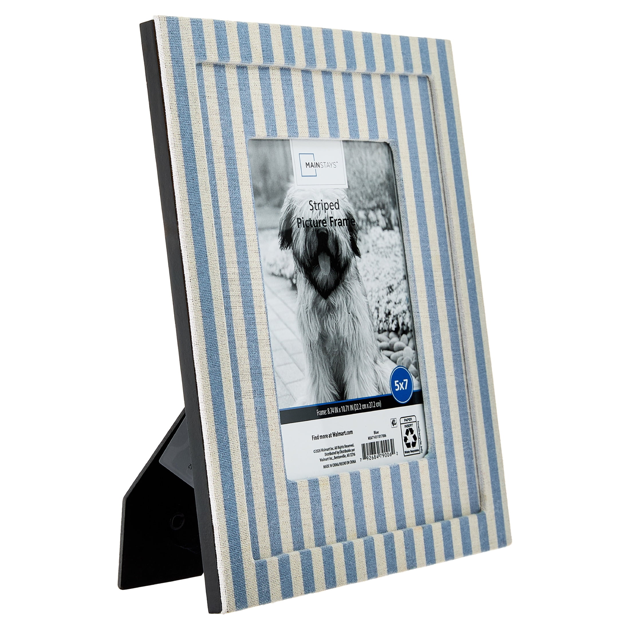 Mainstays 5 x 7 Blue and White Striped Upholstered Fabric Picture Frame