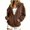 *Brown, variant on Women's Drawstring Hood Full Zip Long Sleeve Hoodie Jacket with Pockets,Casual Loose Solid Outerwear White,Women's Plus M