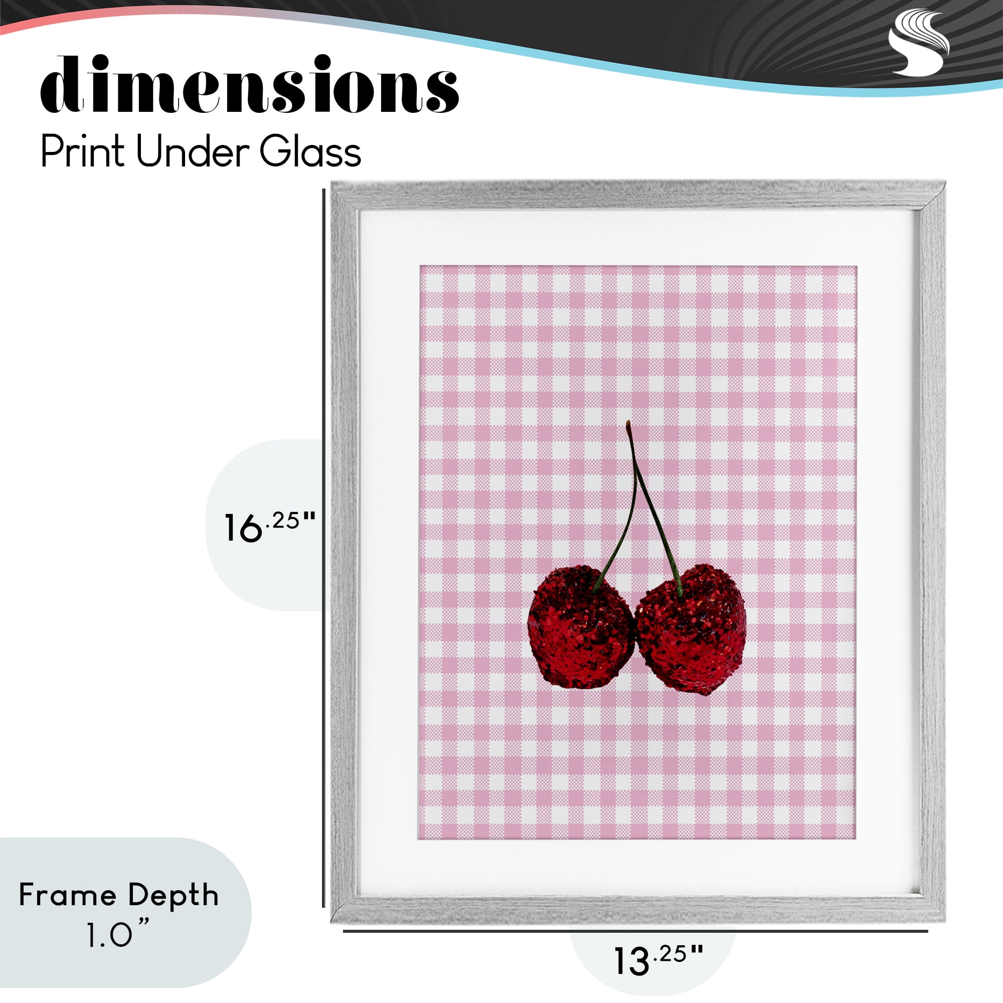 Stupell Industries Glitter Cherry on Pink Gingham Gray Framed Print Under Glass, design by LISH Creative
