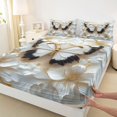 thumbnail image 3 of Homewish Fashion Butterfly Women Queen Sheet Sets, Romantic Animal Flat Sheet, White Gold Flower Floral Queen Fitted Sheet, Luxury Bedroom Decor, 4-Piece, 3 of 7