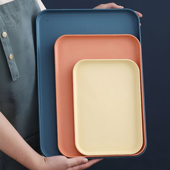 ACDANC Rectangular Serving Trays Light Weight Easy to Clean Sturdy Stackable Melamine Serving Tray with Handle,Fruit,Snacks,and Desserts Trays
