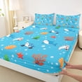 thumbnail image 4 of Feelyou Cartoon Ocean Shark Bed Sheets for Boys Girls, Cute Coral Starfish Wildlife King Sheets, Blue, 4 Pieces, 4 of 5