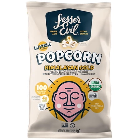 Lesserevil Organic Himalayan Gold Gluten-Free Popcorn, Allergen-Free, 0.88oz Snack Pack
