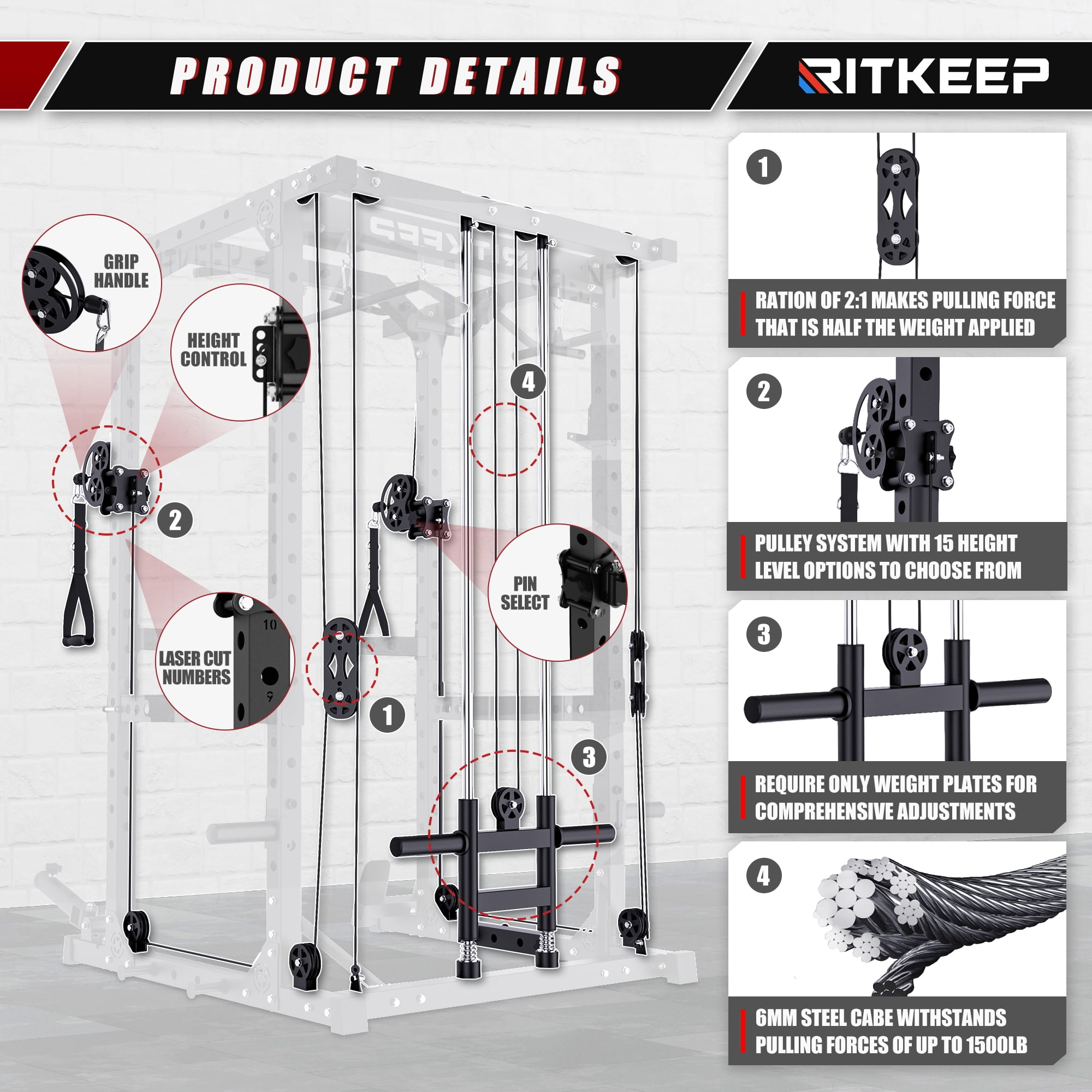 RitKeep M10 Power Cage for Home Strength Training, Workout Cable Machine