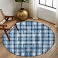 thumbnail image 3 of Blue Plaid Round Rug 5ft Washable Circle Kitchen Rugs Non Slip Modern Simple Watercolor Buffalo Lattice Large Area Rug Indoor Floor Carpet for Bedroom Living Room Home Office Dining Room Nursery, 3 of 8