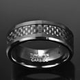 thumbnail image 3 of 8mm Men's Black Tungsten Rings Carbon Fiber Inlay Wedding Band Ring with Beveled Edges, 3 of 6