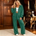 thumbnail image 6 of Szluipve 2 Piece Sets for Women Zip‑Up Hoodie 2 Piece Loungewear Set Drawstring Full Zip Hooded Jacket & Elastic Waist Wide Leg Pants Casual Tracksuit Outfit with Pockets Green 3XL, 6 of 7