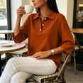 thumbnail image 4 of KLHDSF Polo Shirts for Women 3/4 Sleeve Tops Golf Tees | Women's Polo, 3/4 Sleeve, Collared, 3-Button, Three Quarter, Golf, Cotton Blend, Casual, Business, Work, Soft, Breathable Ginger M, 4 of 7