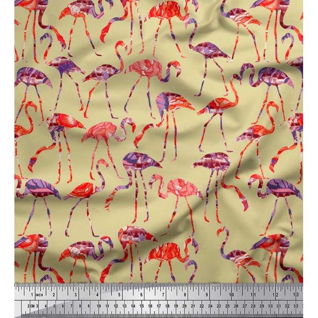 Soimoi Poly Georgette Fabric Flamingo Bird Print Sewing Fabric Yard 42 Inch Wide