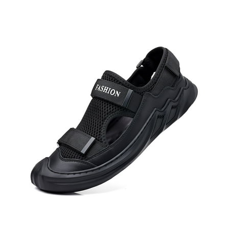 

Ritualay Mens Beach Shoes Adjustable Strap Sport Sandals Closed Toe Flat Sandal Lightweight Casual Men Summer Black 6