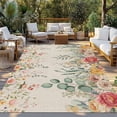 thumbnail image 2 of Watercolor Floral Outdoor Rug for Patio/Deck/Porch, Non-Slip Large Area Rug 5 x 8 Ft, Spring Roses Eucalyptus Leaf Plants Beige Indoor Outdoor Rugs Washable Area Rugs, Camping Rug Carpet Runner, 2 of 8