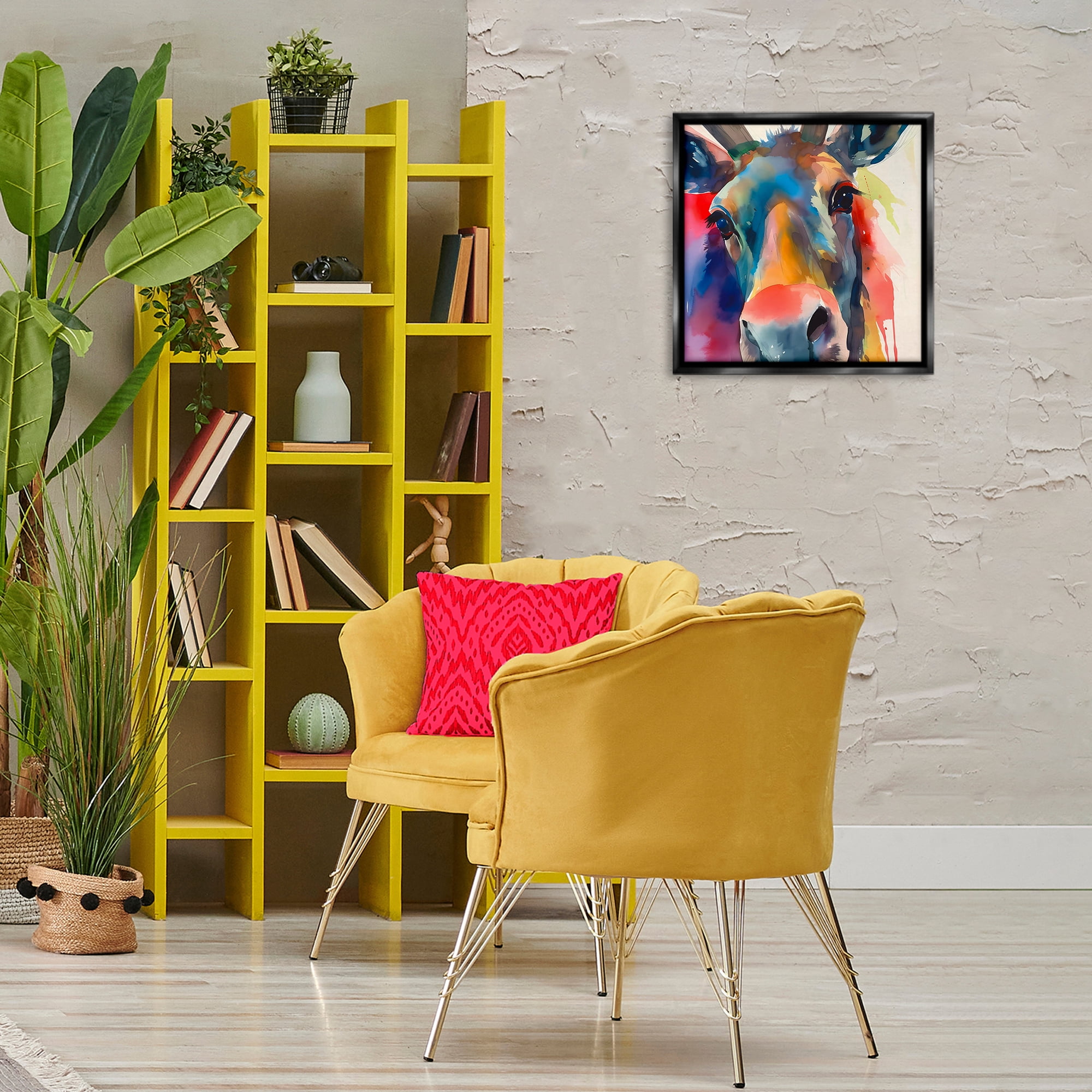 Stupell Industries Modern Close Up Horse Animals & Insects Painting Black Floater Framed Canvas Art Print Wall Art, 18 x 18