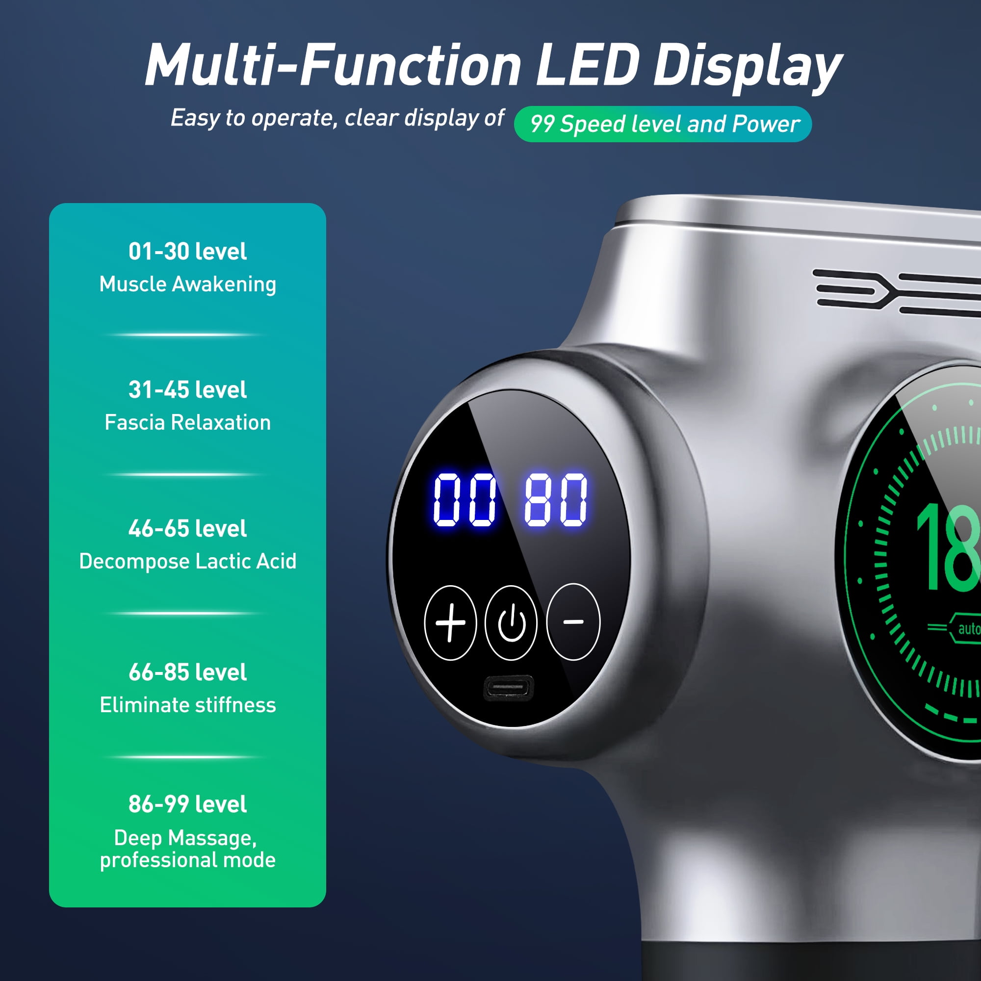Cshidworld 99 Speed Massage Gun, Upgrade Deep Tissue Back Massager with 10 Massages Heads & Silent Brush Motor, Percussion Massage Guns for Athletes for Pain Relief, Massager for Treatment,Silver