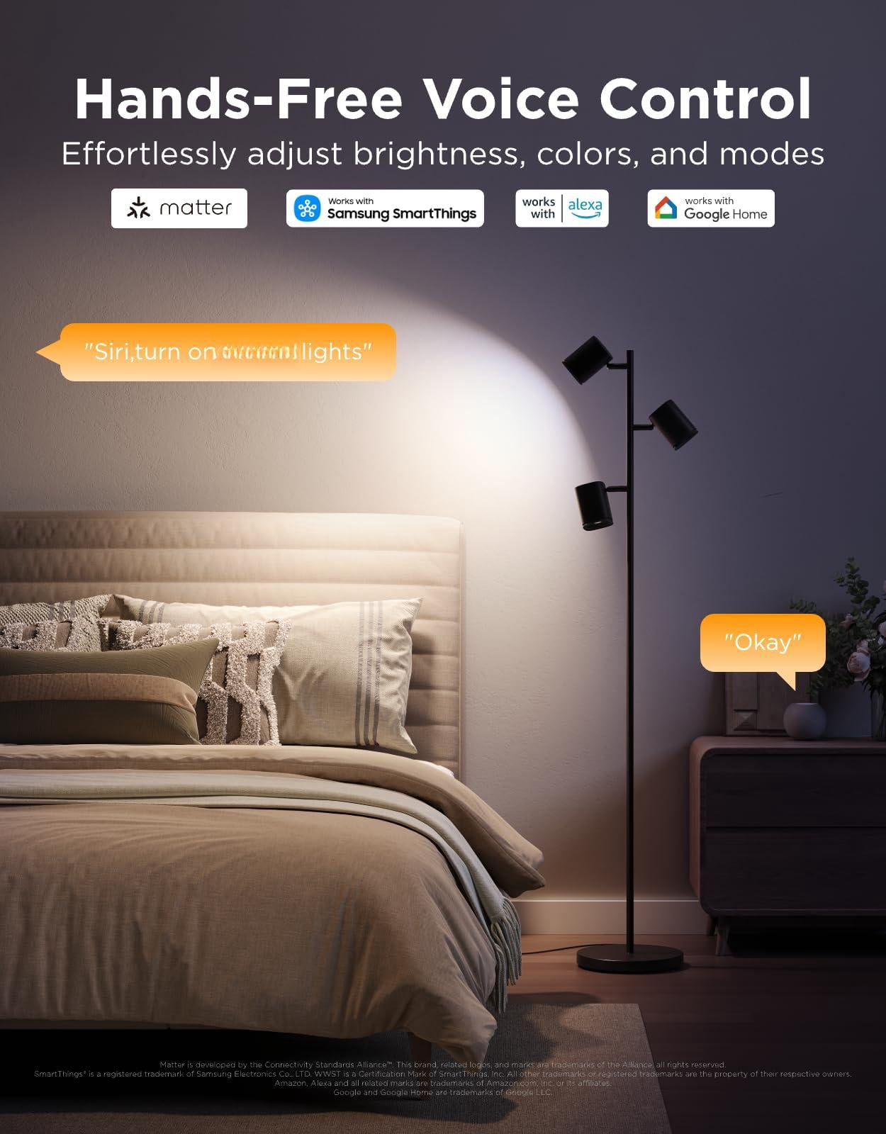 Govee Tree Floor Lamp Compatible With Matter  3 Rotatable Lights Luminblend Technology Standing 64 Dynamic Scenes Music Sync Ideal For Living Room Bedroom Office