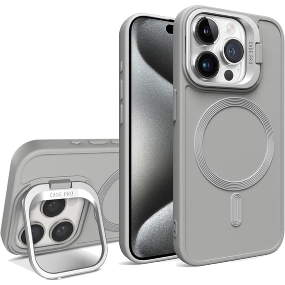 Compatible with Magsafe iPhone 16 Pro Max Case with Stand Silicone Magnetic Charging Phone Case for Men Full-Body Drop Protection Shockproof Thin Case for iPhone 16 Pro Max Gray CXT