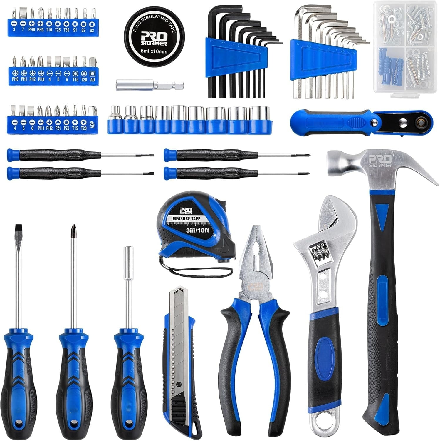 160-Piece Home Repair Tool Set, General Household Hand Tool Kit with Toolbox Storage Case for House, Garage, College Dorm and Office (Blue)