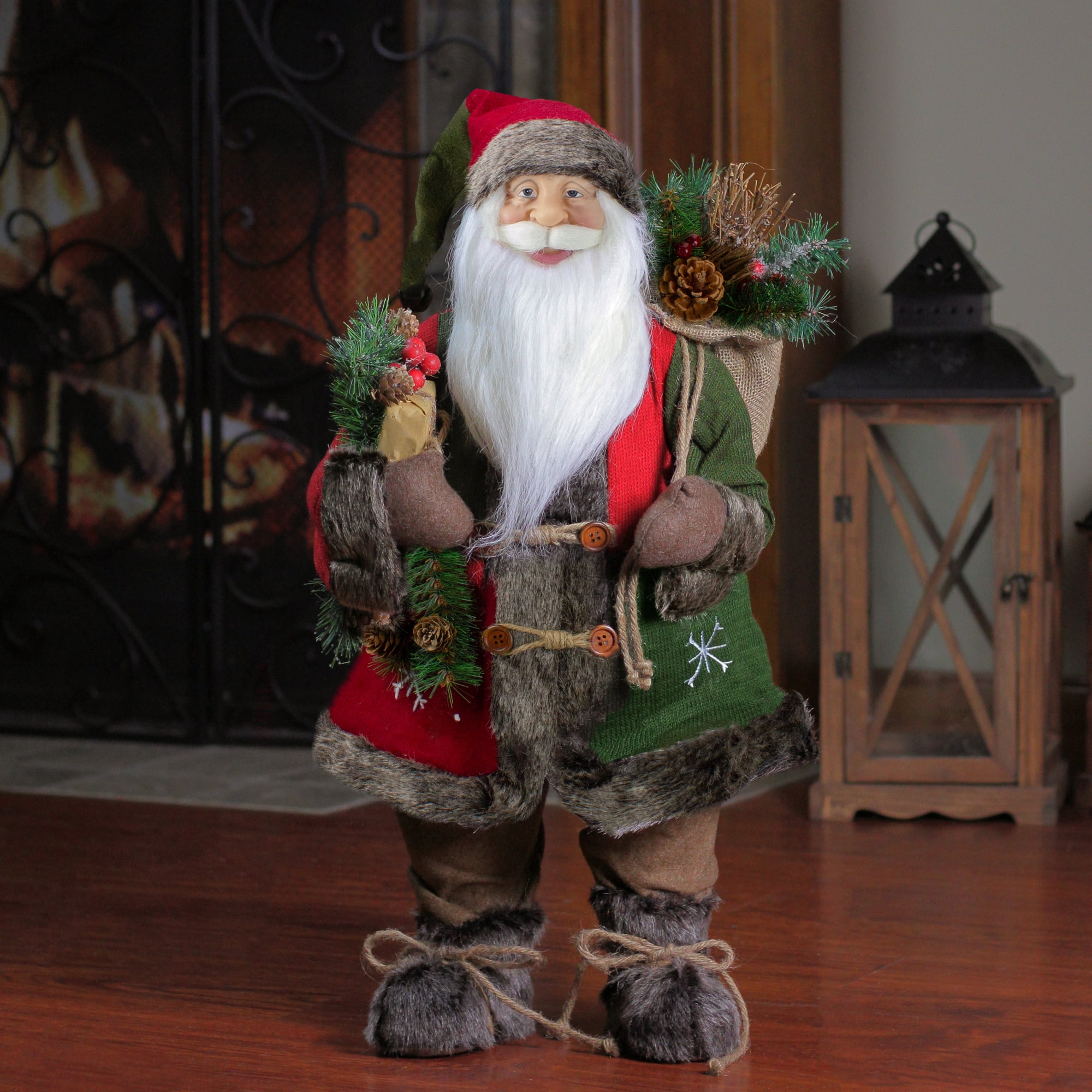 24" Country Rustic Standing Santa Claus Christmas Figure with Knitted Snowflake Jacket