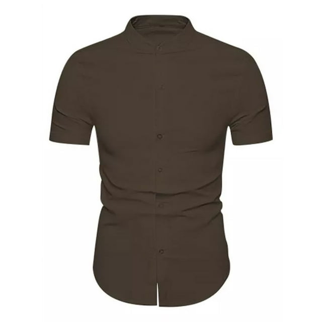 Camisa Cuello Mao Manga Corta Hombre Vestir Caballero