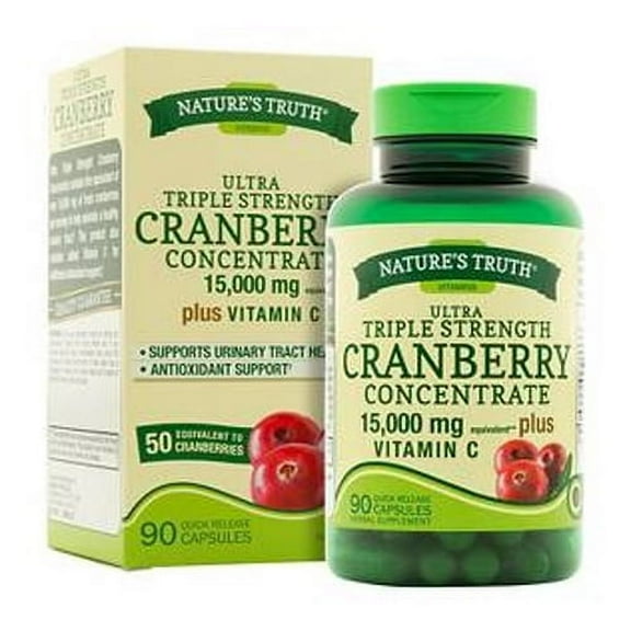 Natures Truth Cranberry Concentrate 15000 mg Plus Vitamin C Capsules, 90 Ea, 2 Pack