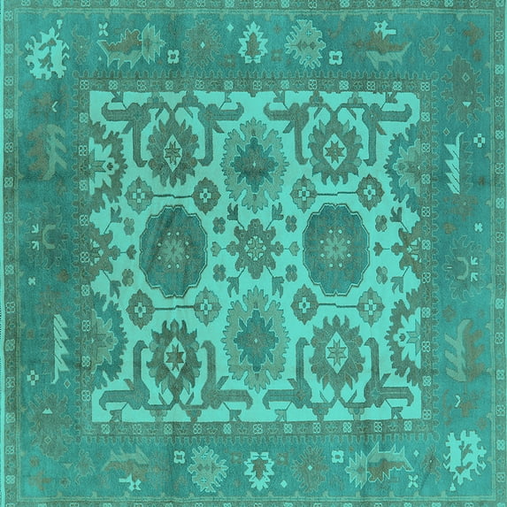 Ahgly Company Indoor Square Oriental Turquoise Blue Traditional Area Rugs, 4' Square