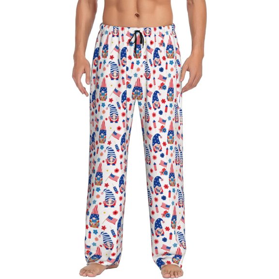 Logiee 4th Of July Print Pajama Pants for Men,Men’s Pajama Bottoms,Mens PJ Pants with Pockets & Button Fly-Small