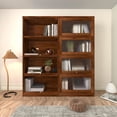thumbnail image 3 of 4-Tier Walnut Bookcase Storage Cabinet, Closed Back Glass Doors Office Storage Compartment, Floor-to-Ceiling Low Cabinet Bookshelf Against Wall Dustproof Bookshelf for Bedroom, Living Room and Office, 3 of 8