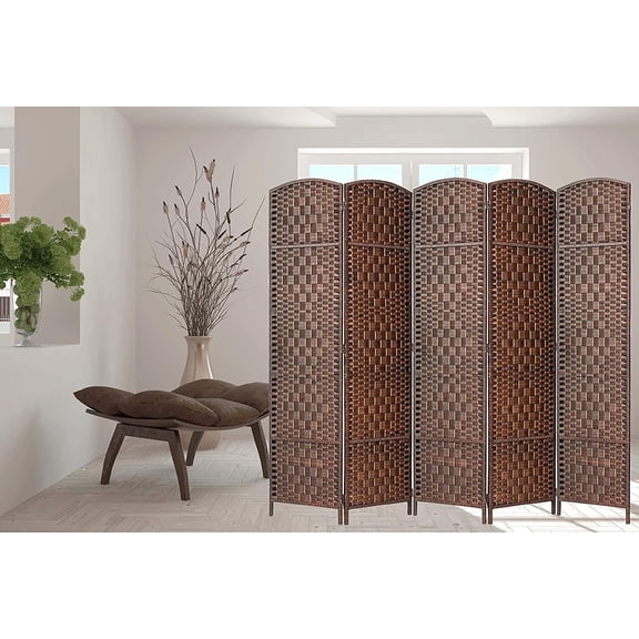 Legacy Decor 5-Panel Folding Room Divider Diamond Weave Brown 71" Tall