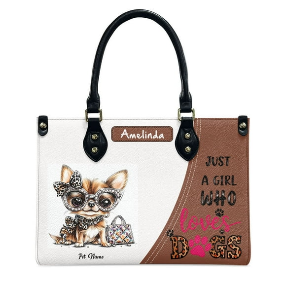 Chihuahua Dog Bag, Personalized Leather Handbags For Women - Personalized Leather Purse with Name - Tote Bags for Mom Grandma - Custom Gifts Ideas for Her, Gift for Dog Lover