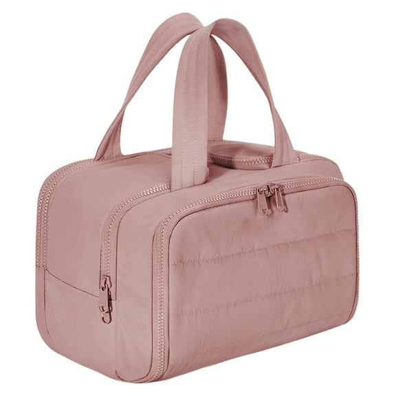 Travel Toiletry Bag, Lightweight Large Wide-open Travel Bag for Women, Puffy Cosmetic Makeup Bag Organizer with Handle for Accessories,Essentials, Toiletries-Rose Gold