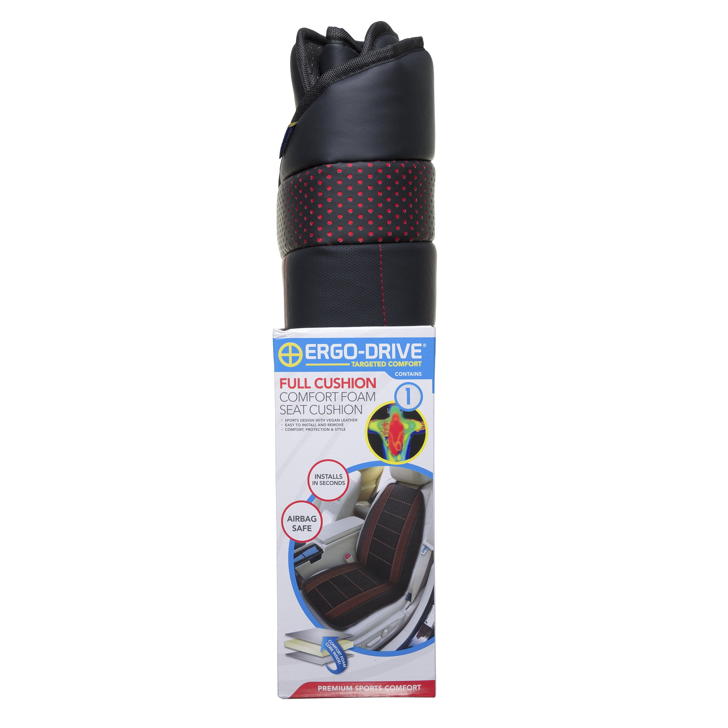 Ergo Drive Full Comfort Foam Seat Cushion, Black Red, 1 Piece