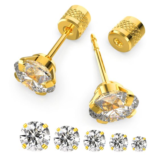 5Pairs Hypoallergenic Screw Back Stud Earrings for Women Surgical Steel 2-8mm