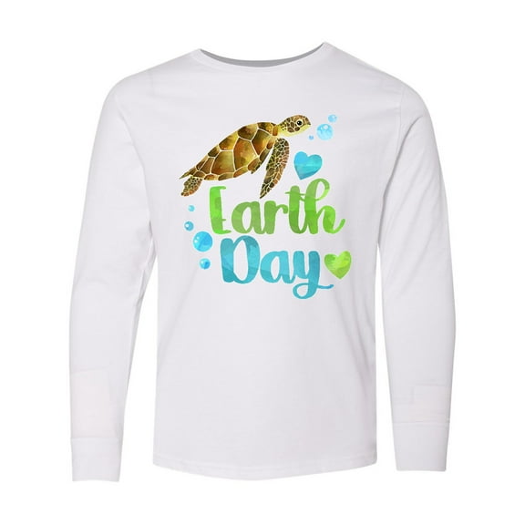 Inktastic Earth Day Sea Turtle and Hearts Long Sleeve Youth T-Shirt