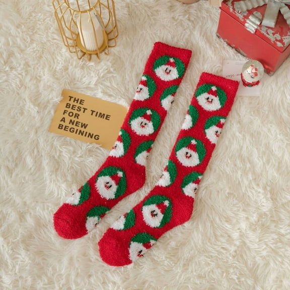 Dalrosia Christmas Knee High Fuzzy Socks - Xmas Soft Warm Sleeping Holiday Socks Bulk for Christmas Party Favors