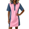 thumbnail image 2 of Ovbmpzd Womens Summer Dresses Imitation Denim Pink Loose Fitting Shift Collared Mini Casual&nbsp;Dresses&nbsp;for Women, 2 of 6
