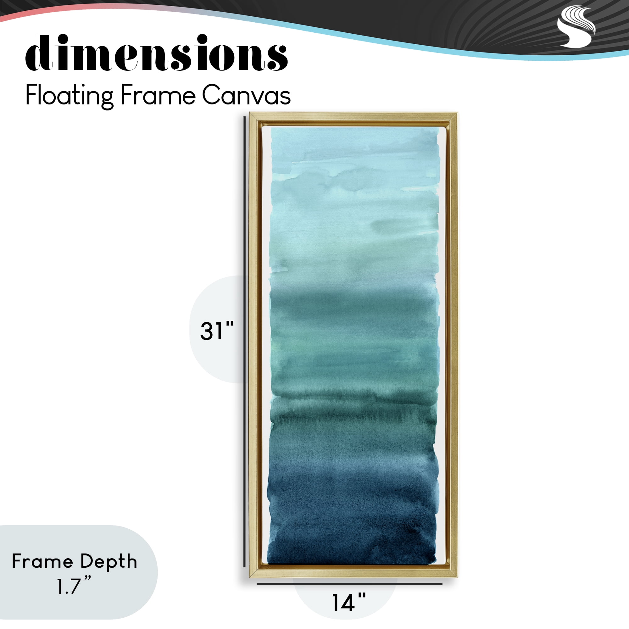 Stupell Industries Cerulean Blend Gradient Gold Framed Floater Canvas Wall Art, design by Allie Corbin