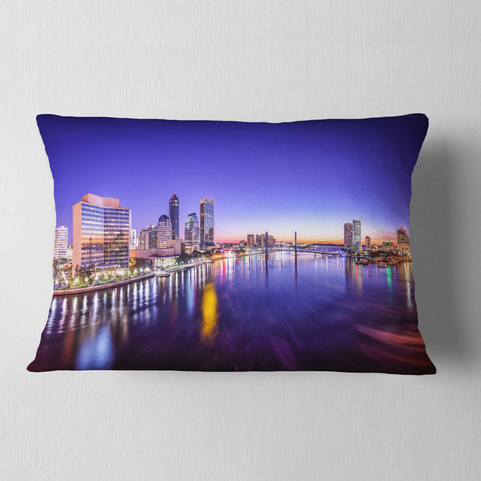 Designart Jacksonville Florida City Cityscape - Photography Throw Pillow - 12x20