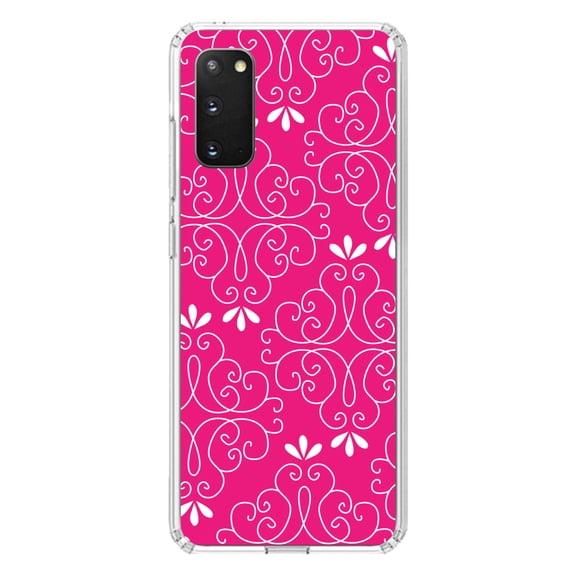 DistinctInk Clear Shockproof Hybrid Case for Galaxy S20 PLUS / 5G (6.7" Screen) - TPU Bumper, Acrylic Back, Tempered Glass Screen Protector - Neon Pink White Floral