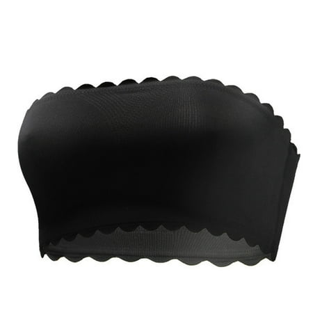 Gnurob Strapless Bras for Women Non-Slip Silicone Bandeau Wirefree Push Up Bralette Seamless Tube Top Bra Thin Breathable Bralettes with Removable Cups Clearance Saving Black Large
