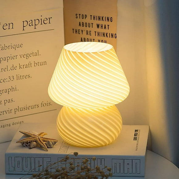Glass Led Desk Lamp For Bedroom Striped Mushroom Table Lamp Decor Bedside Lamp