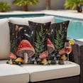 thumbnail image 4 of Mushrooms Outdoor Waterproof Pillow Covers, Butterfly Botanical Country Plants Black Decorative Square Throw Pillowcase Sofa Cushion Sham for Patio/Couch/Chair, 24"x24" 2 Pack, 4 of 8