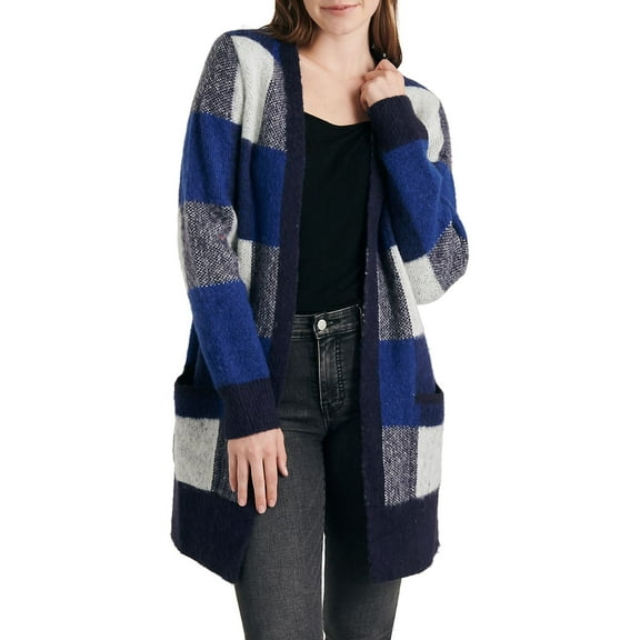 Lucky Brand Womens Checkered Cardigan Sweater, Blue, Medium