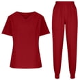 thumbnail image 2 of 2 Piece Outfits Summer,Scrubs for Women Set V Neck Scrubs Top Eelastic Waisted Jogger Scrub Pants Medical Nursing Uniforms with Pocket, 2 of 5